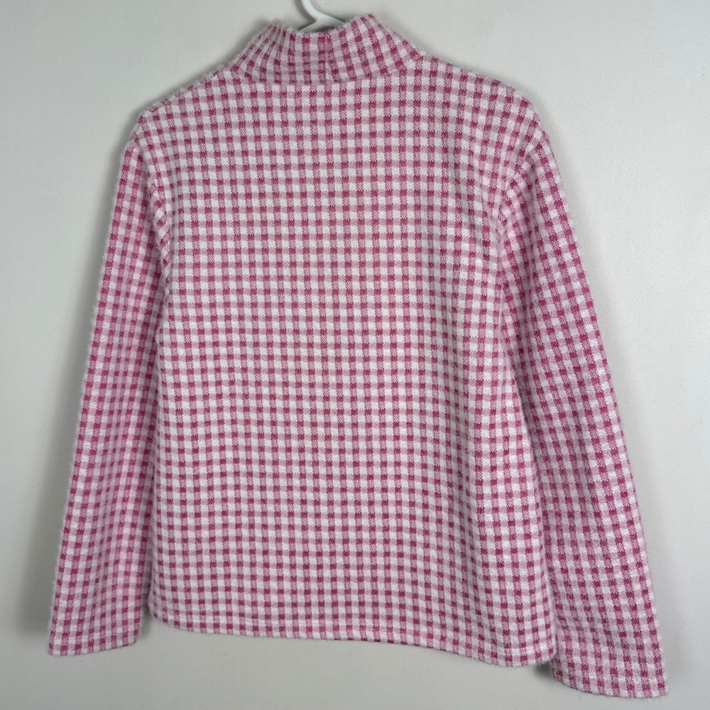 Zara Pink White Mock Neck Sweater Womens Size Small Checkered Plaid‎ Preppy Knit - Picture 7 of 16